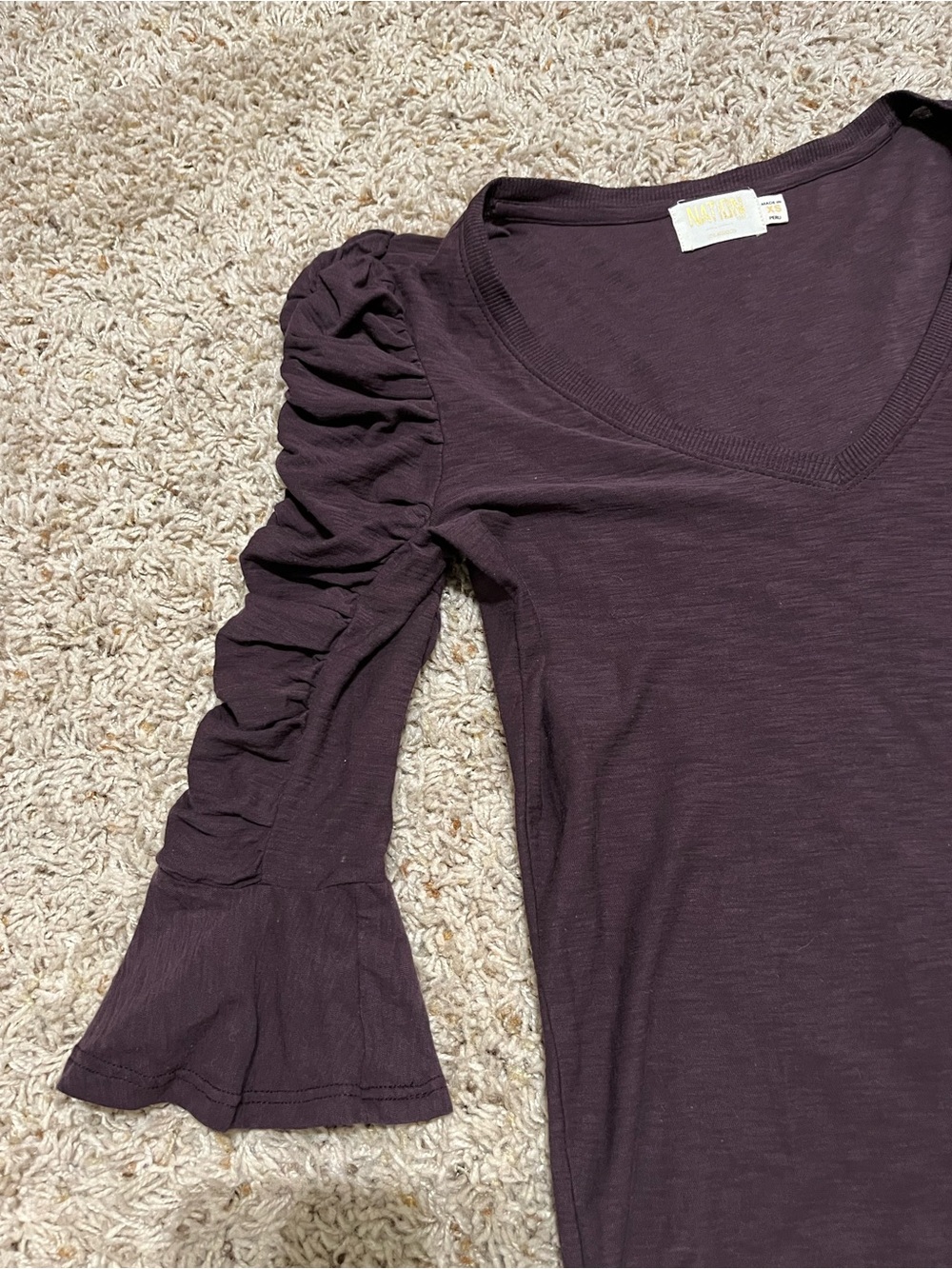 Nation LTD Sylvia Ruched Flounce V-Neck Blouse Top Eggplant Feminine FestivalXS - Picture 2 of 8